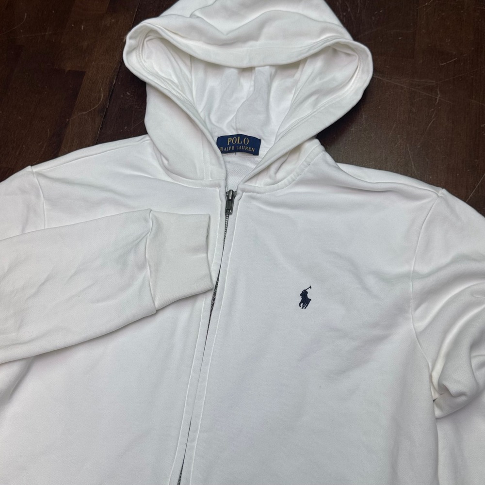 Polo Ralph Lauren Full Zip Hoodie Mens Small White Embroidered Pony Logo